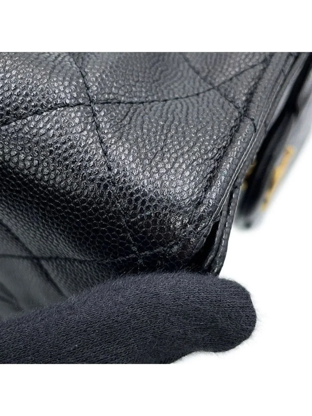 Chanel Chain Shoulder Bag 25 CC Logo Quilted Caviar Leather Black